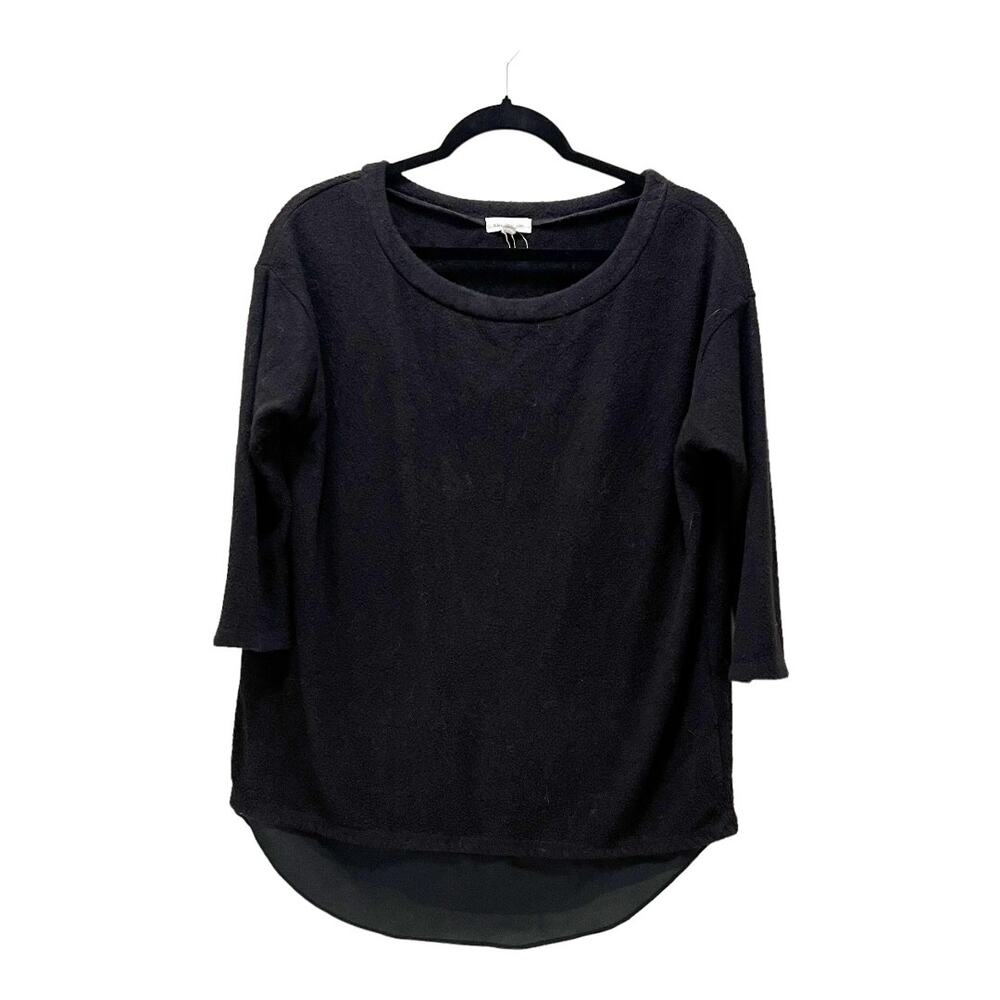 Urban Outfitters Black Terry Cloth Sheer Ruffle Hem 3/4 Sleeve Blouse Size Small